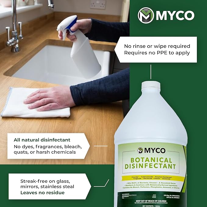 Myco Botanical Disinfectant Cleaner – Natural Plant-Based Ready-to-Use EPA-Registered Disinfectant Spray for Mold, Mildew, Germs, Bacteria & Viruses – Safe for Home & Commercial Use, 1 Gallon