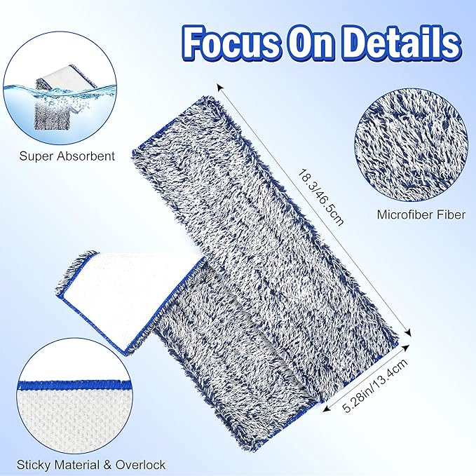 6 Pack Mop Pads for Bona Family of Mops, 3 Microfiber Cleaning Pad + 3 Microfiber Dusting Pad, Reusable Mop Refill Replacement Head for Dry and Wet Floor Cleaning