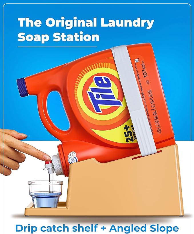 TidyFriend Laundry Detergent Holder Stand Organizer with Drip Tray, 2 Pack Laundry Soap Holder with Non-Slip Rubber Feet for Washing Space Organization, Angled Downward Slope for Easy Pouring (Beige)