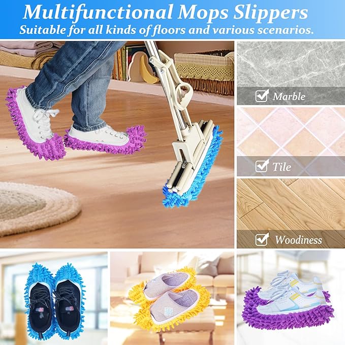 2 Pairs (4 Pieces) Mop Slippers, Multi-Function Reusable Microfiber Dust Mops, Floor Cleaning Shoes for Bathroom, Office, Kitchen, House Polishing