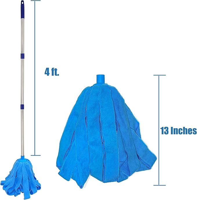 Stainless Steel Mop with Two Blue Microfiber Heads (1 Pole & 2 Heads)