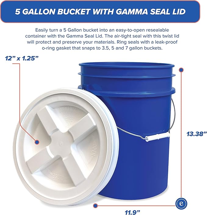 ePackageSupply 5 Gallon White Bucket with Gamma Seal Screw on Airtight Lid | Made in USA | Food Grade | Heavy-Duty | Durable 90 Mil All Purpose Pail | Easy Stack and Store | BPA Free (6 Count), Blue