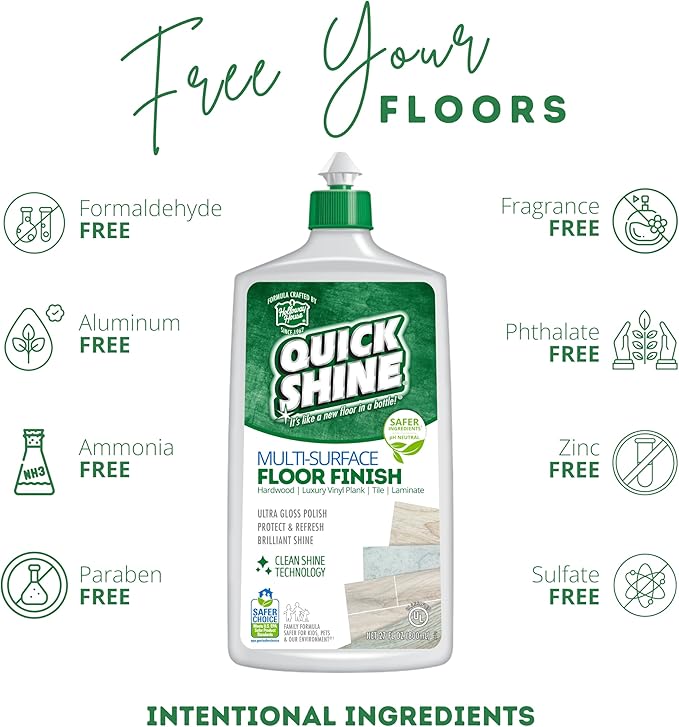 Quick Shine Multi Surface Floor Cleaner & Floor Polish w/Clean Shine Technology 2-27oz Bottles | Use on Hardwood, Laminate, Luxury Vinyl Plank, Tile & Stone | Safer Choice Formulas