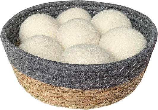 New Zealand Wool Dryer Balls | 7-Pack in Handmade Basket | Speed Up Drying & Reduce Wrinkles | Natural Reusable Fabric Softener