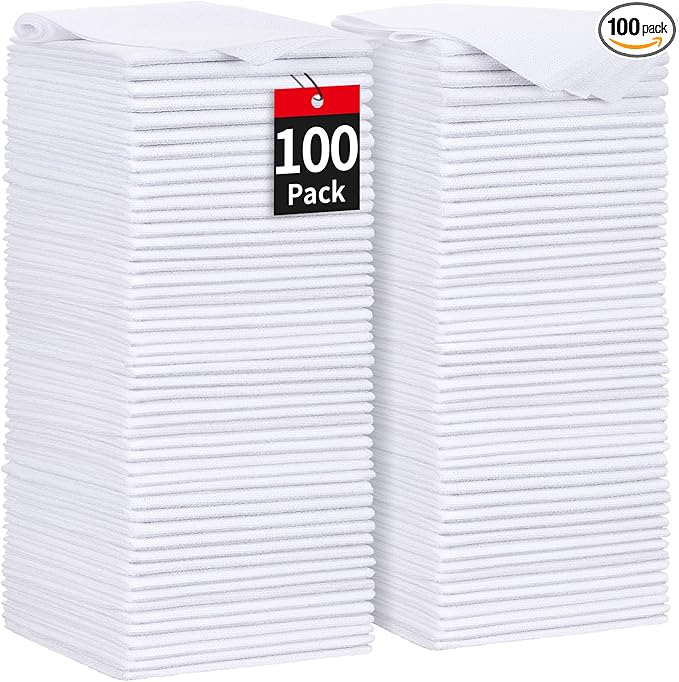 HOMERHYME White Microfiber Cleaning Cloths, 100 Pack Shop Towels Rags, Bulk Absorbent Lint-Free Detailing Cleaning Rags Microfiber Towels for Car Mechanic Automotive Garage Housekeeping, 11.5"*11.5"