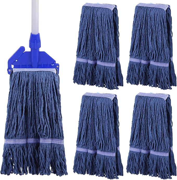 4 Pcs Mop Head Replacements, Cotton Loop-end String Mop Head Refills, Hospital Hotel Mop Refills, Wet and Dry Cleaning, Ideal for Commercial & Industrial Use