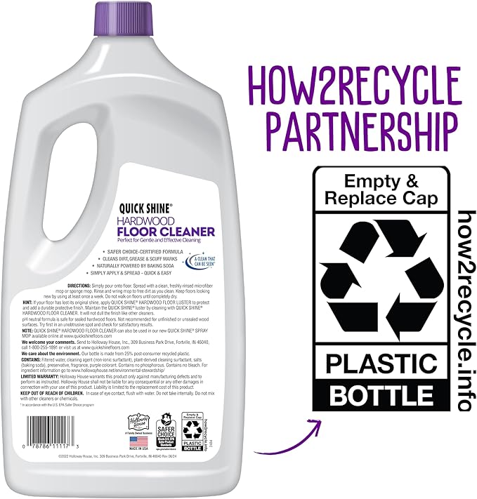 Quick Shine Hardwood Floor Cleaner 64oz, 4Pk| Use in Spray & Vac Mops| Removes Dirt & Scuff Marks| Ready-to-Use, Streak Free, No Rinse| Safer Choice Cleaner| Perfect for Gentle and Effective Cleaning