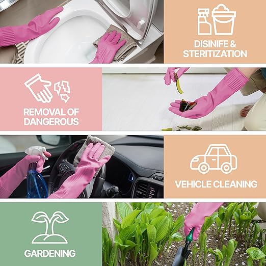 Mamison 2 Pairs Reusable Waterproof Household Dishwashing Cleaning Rubber Gloves, Non-Slip Kitchen Glove (Pink, XL (Pack of 2))