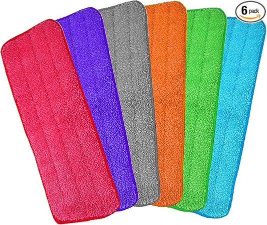 Microfiber Replacement Mop Pads, 18" x 6" Wet & Dry Home & Commercial Cleaning Refills, Colorful Reusable Floor Mop Pads, Washable Floor Cleaning Pads, 6 Pack