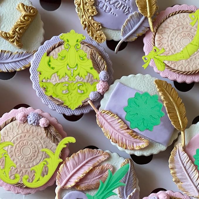 Baroque Decorative Silicone Fondant Mold, Vintage Floral Scroll Pattern, Pink