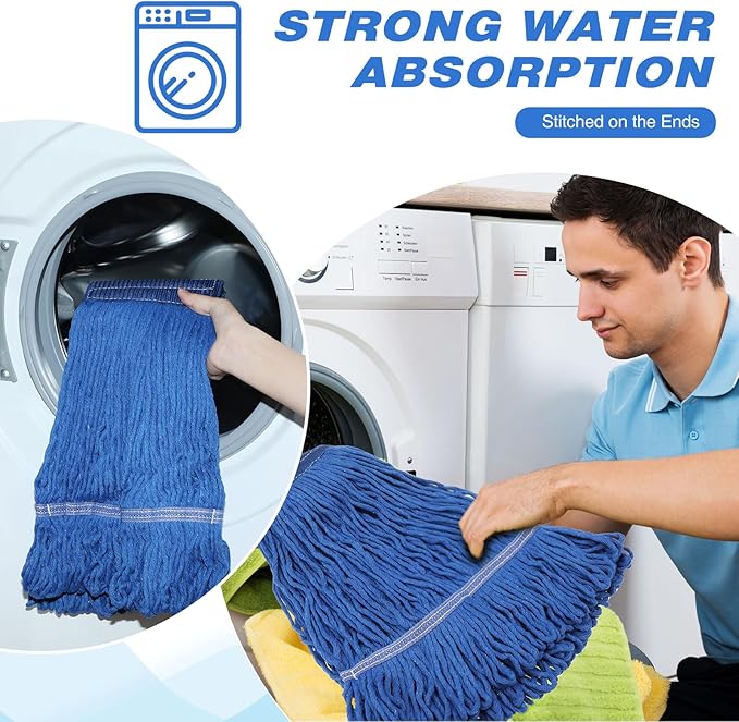 Nuogo 40 Pcs Commercial Mop Head Replacement Heavy Duty Mop Head Refill Wet Industrial Looped End String Cotton Mop Heads Bulk for Home Industrial Commercial Cleaning Supplies, Blue