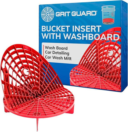 Grit Guard The Original Bucket Insert with Washboard Combo | Removes Dirt from Wash Mitt for Detailing | Car Wash Bucket Insert & Washboard | Red/Red