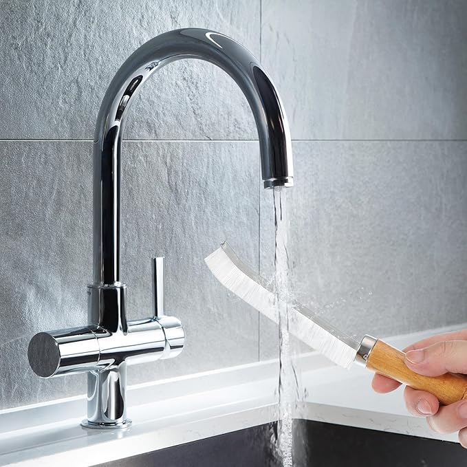 uxcell 4pcs Crevice Cleaning Brush, 8.6 Inch Hard Bristle Cleaning Brush Bathroom Cleaning Tools for Corner, Window, Faucets, White