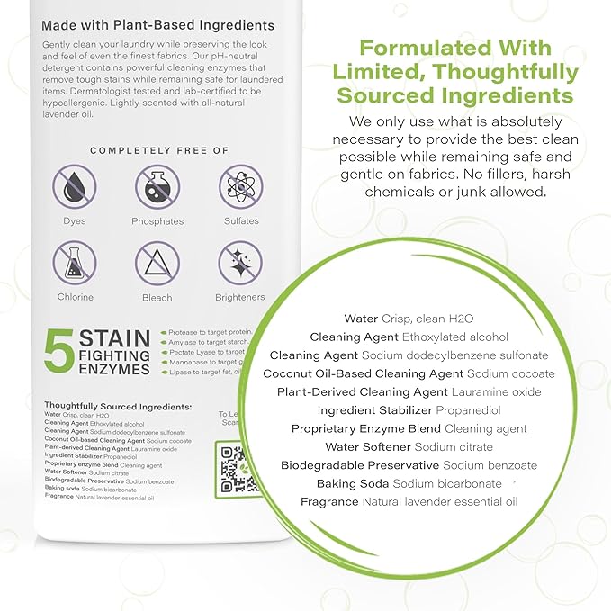 Heritage Park Luxury Laundry Detergent | Dermatologist Tested Plant based Natural & Enzyme Laundry Detergent | Sensitive Skin Friendly - Lavender Mist (32 fl oz)