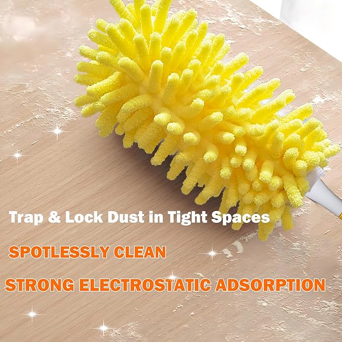 Reusable Duster for Swiffer, 4 Refills +1 Handle, 360 Heavy Duty Duster Refill Compatible with Swiffer Hand Dusters, for Dusting Furniture, Blinds, Ceiling Fans, Walls and More, Yellow
