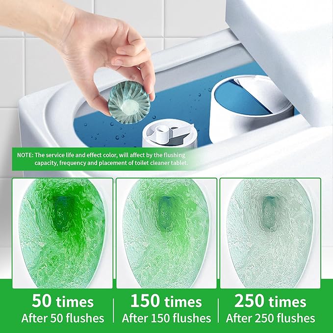 Toilet Bowl Cleaner Tablets, Automatic Toilet Bowl Cleaners, Long-Lasting Toilet Tabs Drop in Tank for Deodorizing & Descaling, Green, 12 Packs