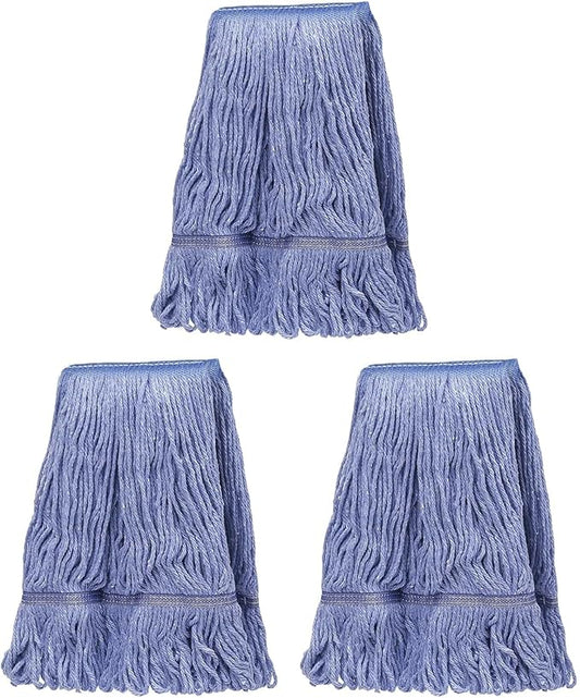 KULED Commercial Mop Head Replacement, Heavy Duty Industrial Cotton Mop Heads, Looped-End String Wet Mop Head for General and Floor Cleaning, Blue (3 Count)