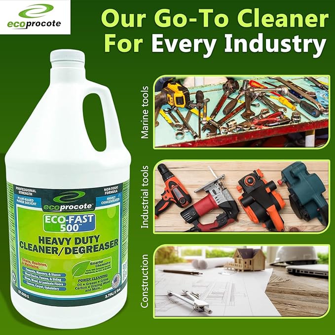 EcoFast 500 New & Improved Heavy-Duty Degreaser Cleaner — Non-Toxic, Biodegradable Grease Stain Dissolver — Multi Use Concentrate for Kitchen, Automotive, Floor, Wood, Fabric, Driveway — 1 Gallon