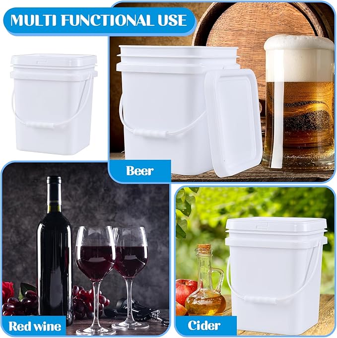 Cand 4.8 Gallon Sealable Lid Bucket with Handle, Set of 4 Plastic Square Storage Bucket Pail, White