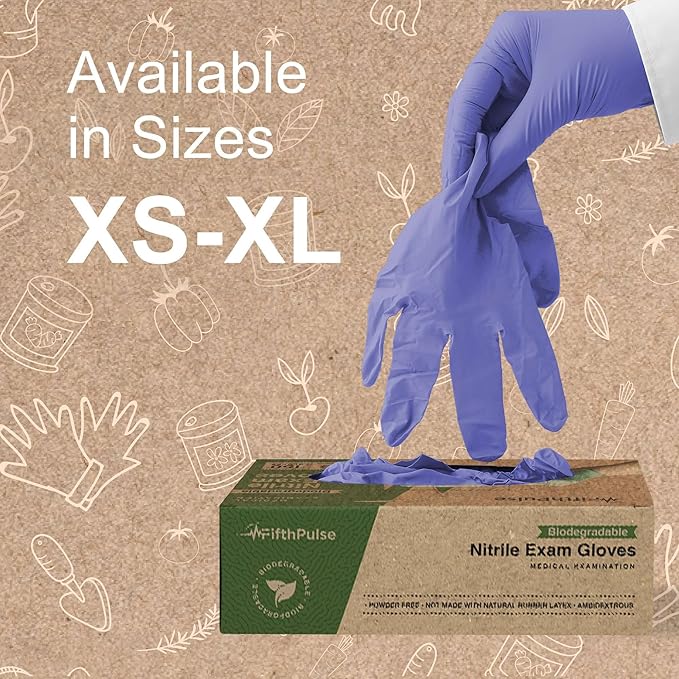 FifthPulse Biodegradable Disposable Nitrile Gloves, 150 Count, Green Food Safe Cooking Gloves - Powder and Latex Free Gloves