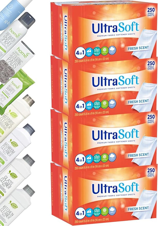 4 in 1 Laundry Dryer Sheets (6.4"x9") 1000 PCS,Household Premium Fabric Softener Fresh Scent,Made in USA,Drive Clothes Ultra Soft,Reduce Static Cling,Help Repel Pet Hair,Easy Dispenser Box Packaging
