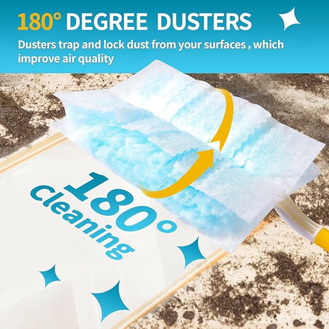 30 Count Microfibre Feather Duster Refills Compatible with Swiffer Dusters, Disposable Static Dust Removal Refills, Multi-Surface Duster with 1 Pcs Retractable Handle(Unscented, Pack of 1)