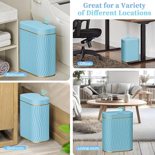 Bathroom Small Trash Can with Automatic Touchless Lid, 2.6 Gallon Smart Garbage Can Narrow Waterproof Trash Bin for Bedroom, Office, Living Room