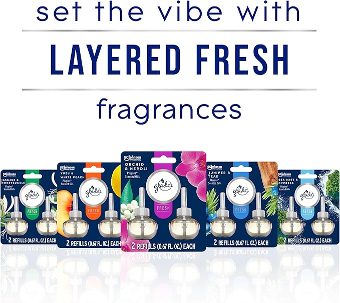 Glade PlugIns Refills Air Freshener, Jasmine & Honeysuckle, Scented and Essential Oils for Home and Bathroom, 0.67 Fl Oz, 10 Count