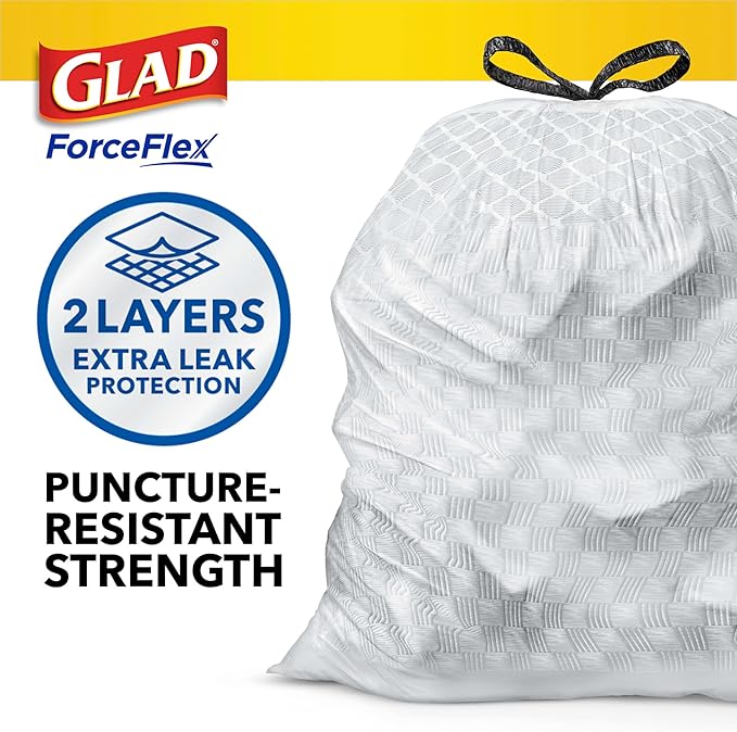 Glad Trash Bags, ForceFlex Tall Kitchen Drawstring Garbage Bags, 13 Gal, Fragrance Free, 80 Ct, Package May Vary| (Pack of 3)