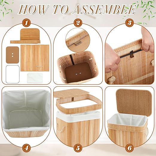 2 Pack Bamboo Slim Trash Can with Lid, 21 Gallon Large Foldable Slim Rectangular Garbage Can Bamboo Waste Basket for Bathroom Bedroom Office Home Salon Spa (24.8×20.9×13 Inches,Wooden Color)