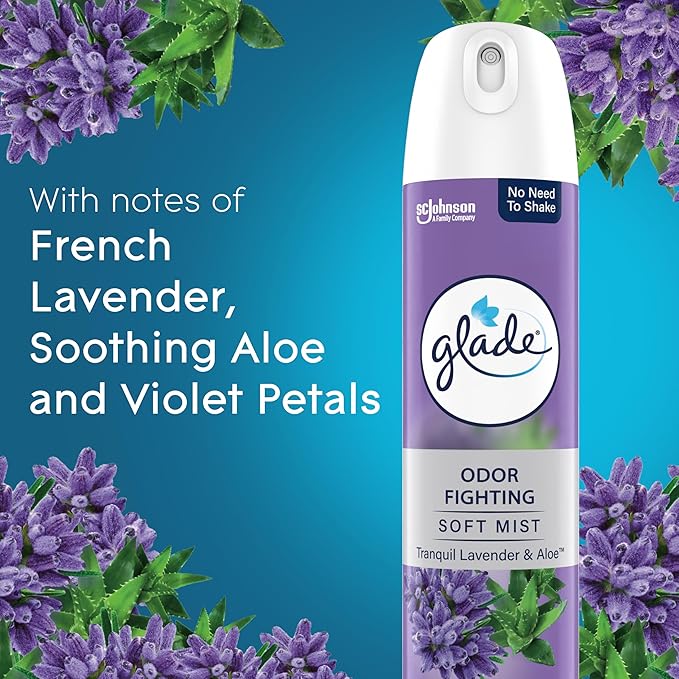 Glade Air Freshener Room Spray, Tranqil Lavender & Aloe Scent, Odor Fighting to Deliver Long Lasting Freshness, 8 Oz, 6 Count