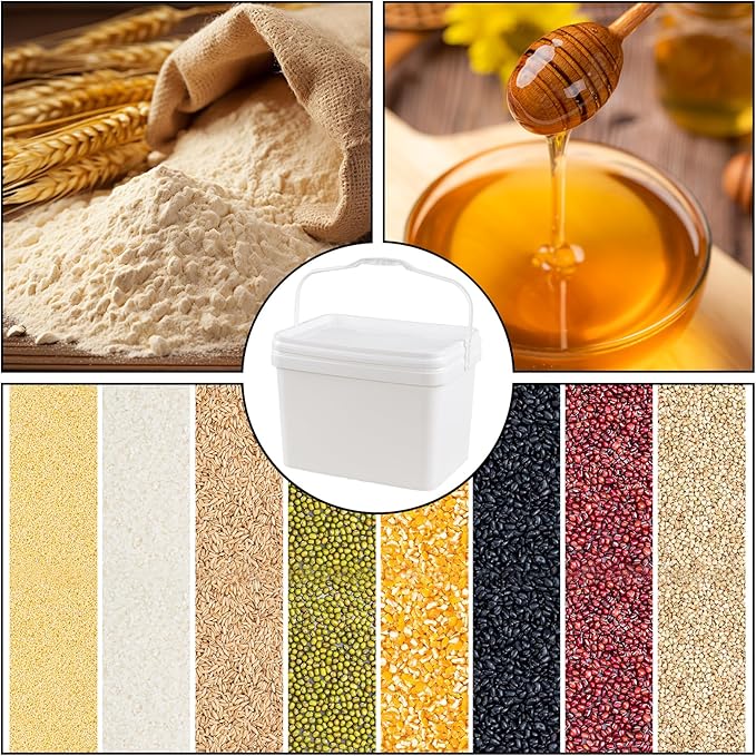 5 Gallon Plastic Square Bucket with Lid for Food Storage, Set of 4 Rectangular White Food Grade Bucket with Handle