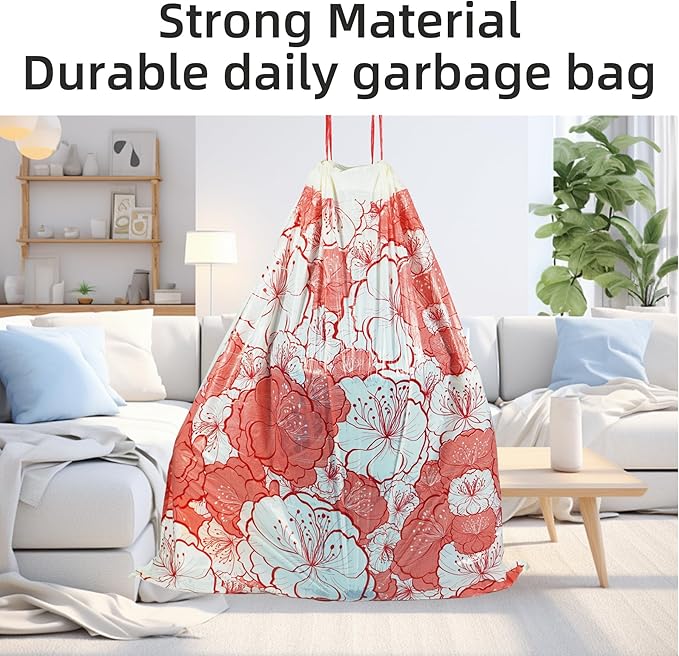 13 Gallon Trash Bags Drawstring, 50 Count Tall Kitchen Trash Bags, Sturdy Large Trash Bags, Plum Blossom Printed Garbage Bags 13 Gallon Tall Kitchen, Tear Resistant Kitchen Garbage Bags for Kitchen