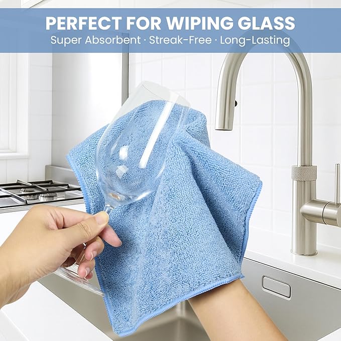 Microfiber Cleaning Cloth, 12 Pack Blue Cleaning Rags for Housekeeping, Reusable Microfiber Towels for Car, Kitchen, Bathroom and Household Cleaning Supplies, 11.8"X11.8"