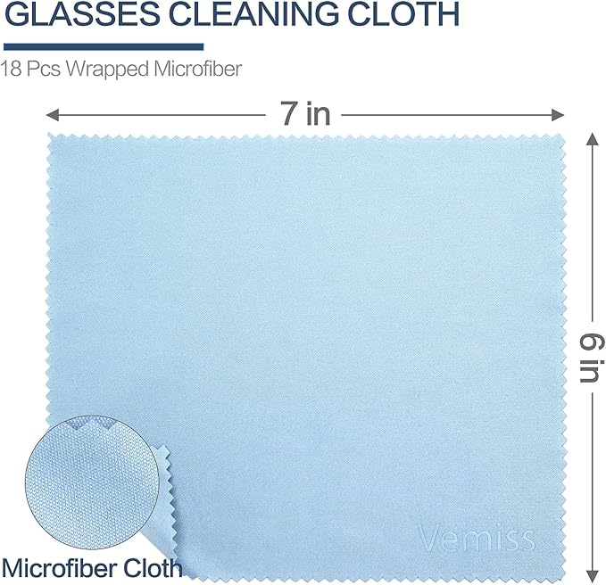 Vemiss 18 Pack Microfiber Cleaning Cloths, Eyeglasses Cleaner Wipes, Lens Wipes for Sunglasses Camera Lenses Cell Phones Laptops and More (Color 1)