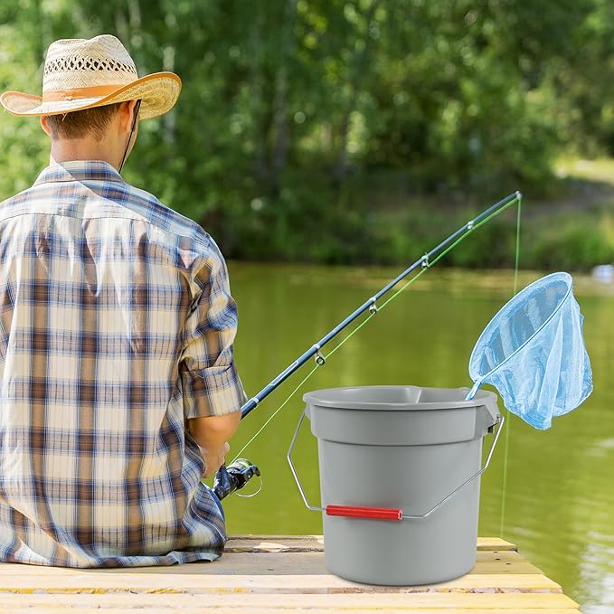 6-Pack 14 Quart Plastic Pail with Handle, Heavy Duty Cleaning Bucket, Grey