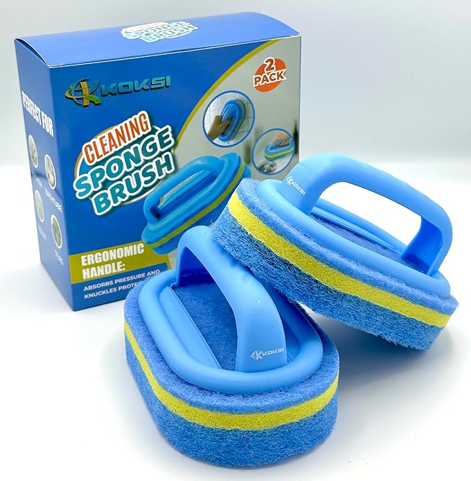 2-Piece Cleaning Brush for Bathroom Kitchen Bathtub Toilet Cleaner All Purpose Shower Sponge Scrubbing Brush with Ergonomic Handle