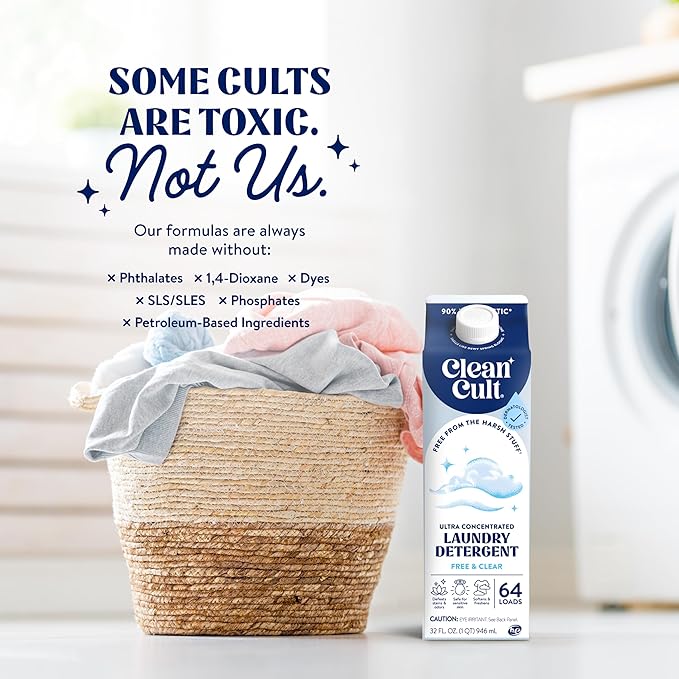 Ultra Concentrated Liquid Laundry Detergent Soap, 192 loads (96 oz), 90% Less Plastic, No Harsh Chemicals, Free & Clear, Defeats Stains & Odors, Eco-friendly, HE/Standard Compatible