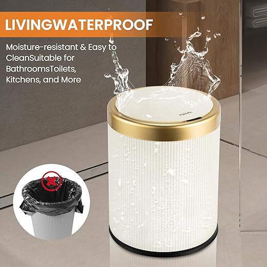 Pukomc Bathroom Trash Can with Lid，3.5 Gallon Motion Sensor Waterproof Touchless Garbage Can, Smart Plastic Trash Bins Suitable for Kitchen, Bathroom, Bedroom, Living Room, Office Beige