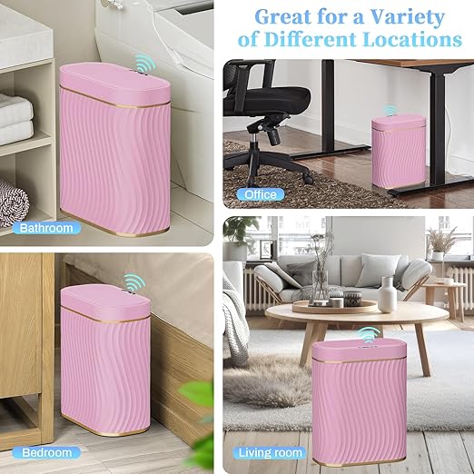Pink Bathroom Trash can with Automatic Touchless Lid, 2.6 Gallon Motion Sensor Small Garbage Can, Slim Waterproof Smart Trash Bin for Bedroom, Office, Living Room