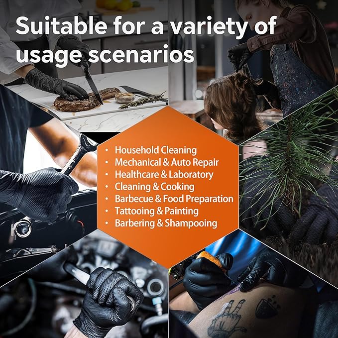 HEAVY DUTY 10 Mil Nitrile Gloves Disposable Mechanic Rubber Gloves Industrial with Raised Diamond Texture,Latex Free