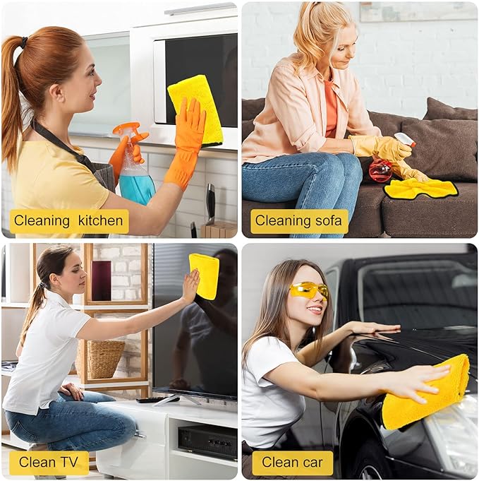 Tallew 40 Pcs Microfiber Towels 16 Inch x 16 Inch Microfiber Cloth Car Drying Towels for Cars Washing Polishing Office Windows Cleaning Household Supplies (Yellow)