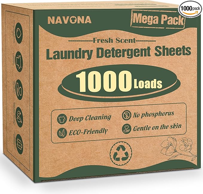 1000 Loads Mega Pack Laundry Detergent Sheets, Eco-friendly Laundry Sheets, Powerful Cleaning, Suitable for Homes, Dorms, and Apartments - [Fresh Scent]