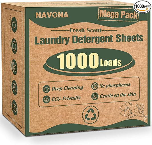 1000 Loads Mega Pack Laundry Detergent Sheets, Eco-friendly Laundry Sheets, Powerful Cleaning, Suitable for Homes, Dorms, and Apartments - [Fresh Scent]