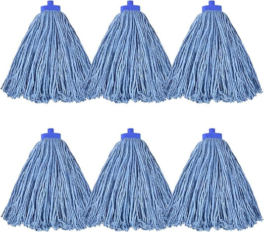 Matthew Cleaning Screw-on Heavy Duty Cotton Wet Mop Replacement Heads(Blue, Medium,6 Pack) with 2 Pack Microfiber Cloth for Residential & Commercial Floor Cleaning Use- Fit Standard American Screw