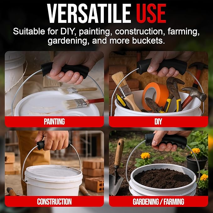 USA-Made Bucket Grip for 5 Gallon Buckets, Ergonomic, Durable Handle Grip for Heavy-Duty Buckets | Easy to Install, Comfortable for Gardening, Construction, DIY | Fits 5 Gal Handle