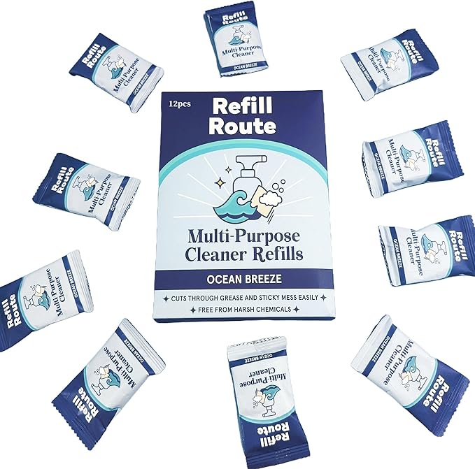 Multi-Surface Cleaner Refills -Daily All Purpose Cleaning Tablet 12 Packs - 192 fl oz total (makes 12x 16 fl oz bottles of spray cleaner) - Plant-Based Home & Kitchen Cleaner - Ocean Breeze Fragrance