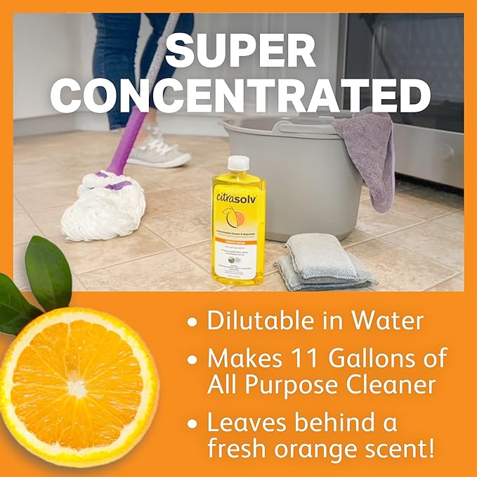 Citra Solv Concentrated Cleaner & Degreaser, Deodorizer, Home & Outdoor, Adhesive Remover, Paint Thinner, Natural Orange Oil, Valencia Orange 8 Fl Oz