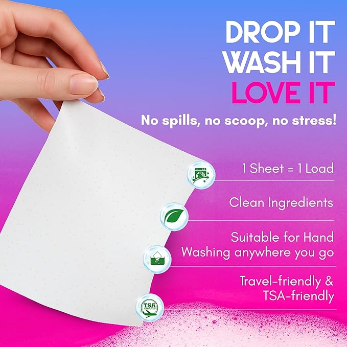 Laundry Detergent Sheets,Travel Laundry Sheet No Chemical Natural Eco Friendly Detergent, Dissolvable for sink wash Fresh &Clean Clothes, Liquidless Laundry Soap Up to 100 Loads By Blue Bubble