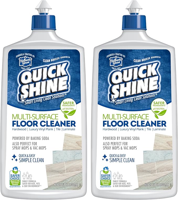Quick Shine Multi Surface Floor Cleaner 27oz, 2Pk | Ready to Use-Streak Free- No Rinse | Use on Hardwood, Laminate, Luxury Vinyl Plank & Stone | Use in Spray Mops & Vac Mops | Safer Choice Cleaner